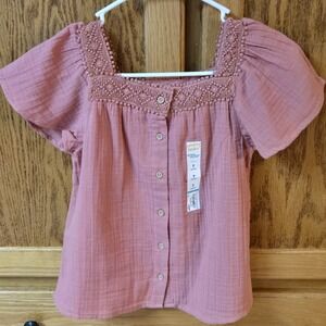 NWT Jumping Beans Girls Woven Peasant Crochet Trim Top Mauve Size 7